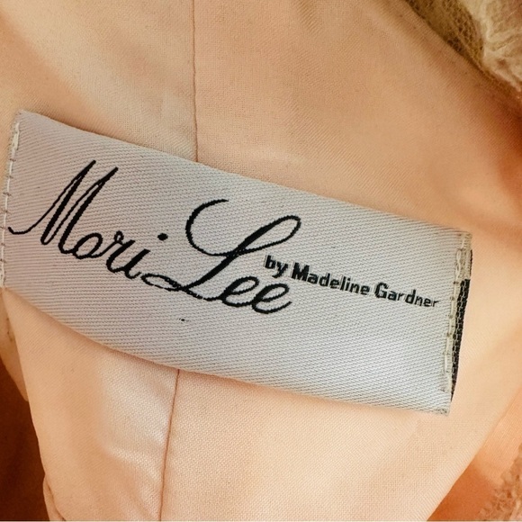 Mori Lee Dress Lace Pink White Bow Dainty Midlength Formal Cocktail Bow Size 14 - Picture 6 of 9